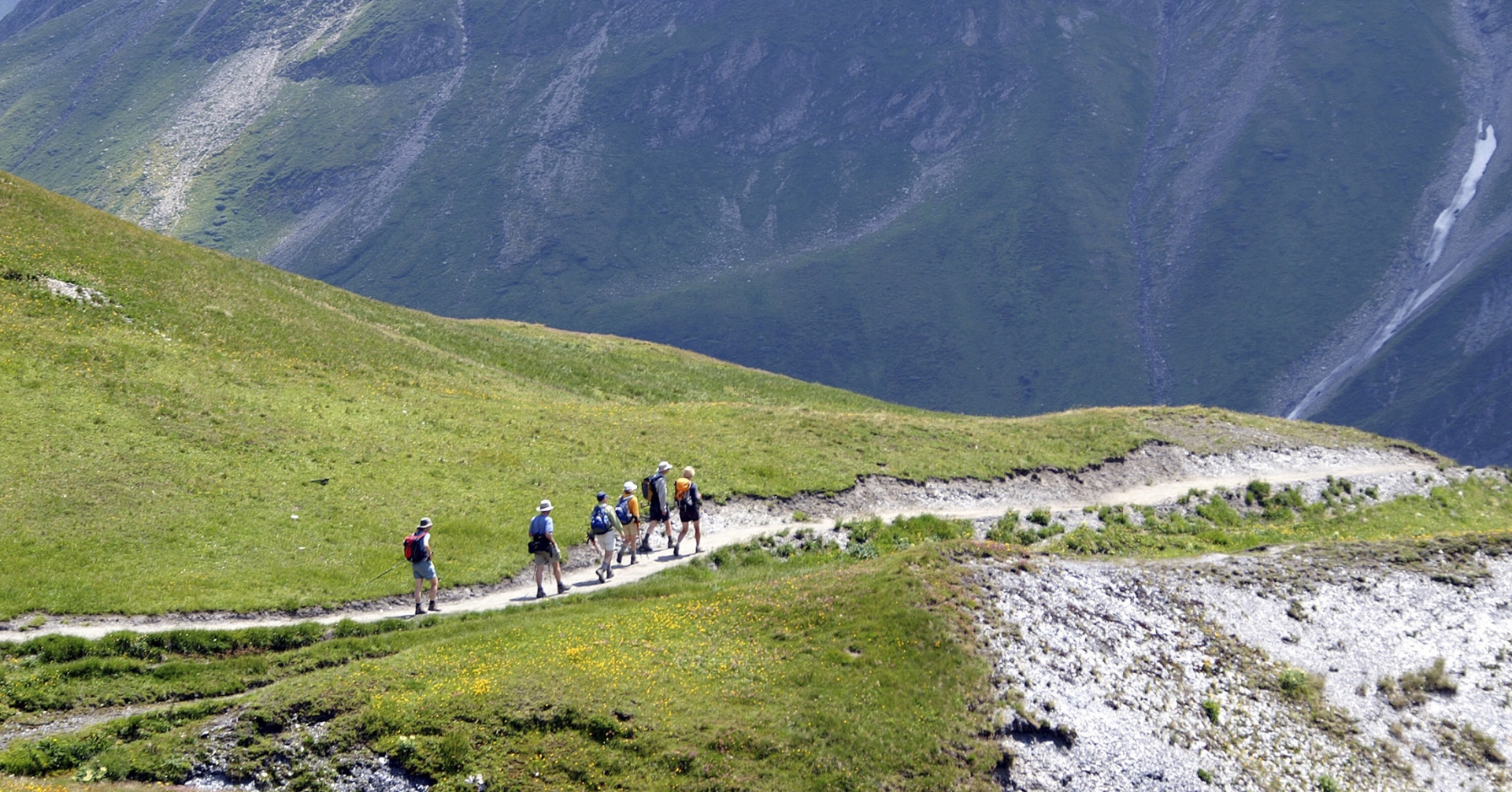 hikers among mountains